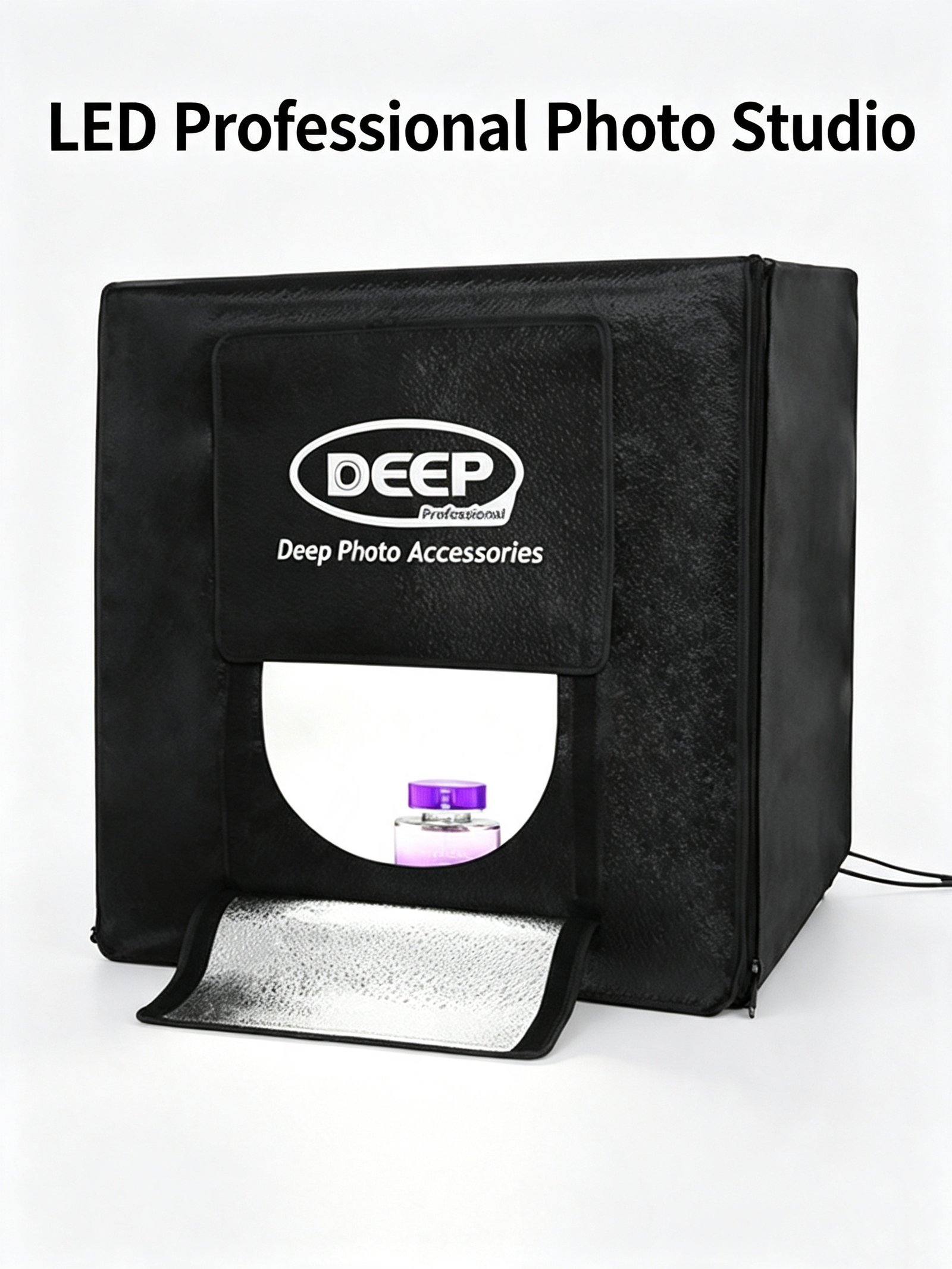 LED professional photo studio booth with perfume bottle inside for product shooting