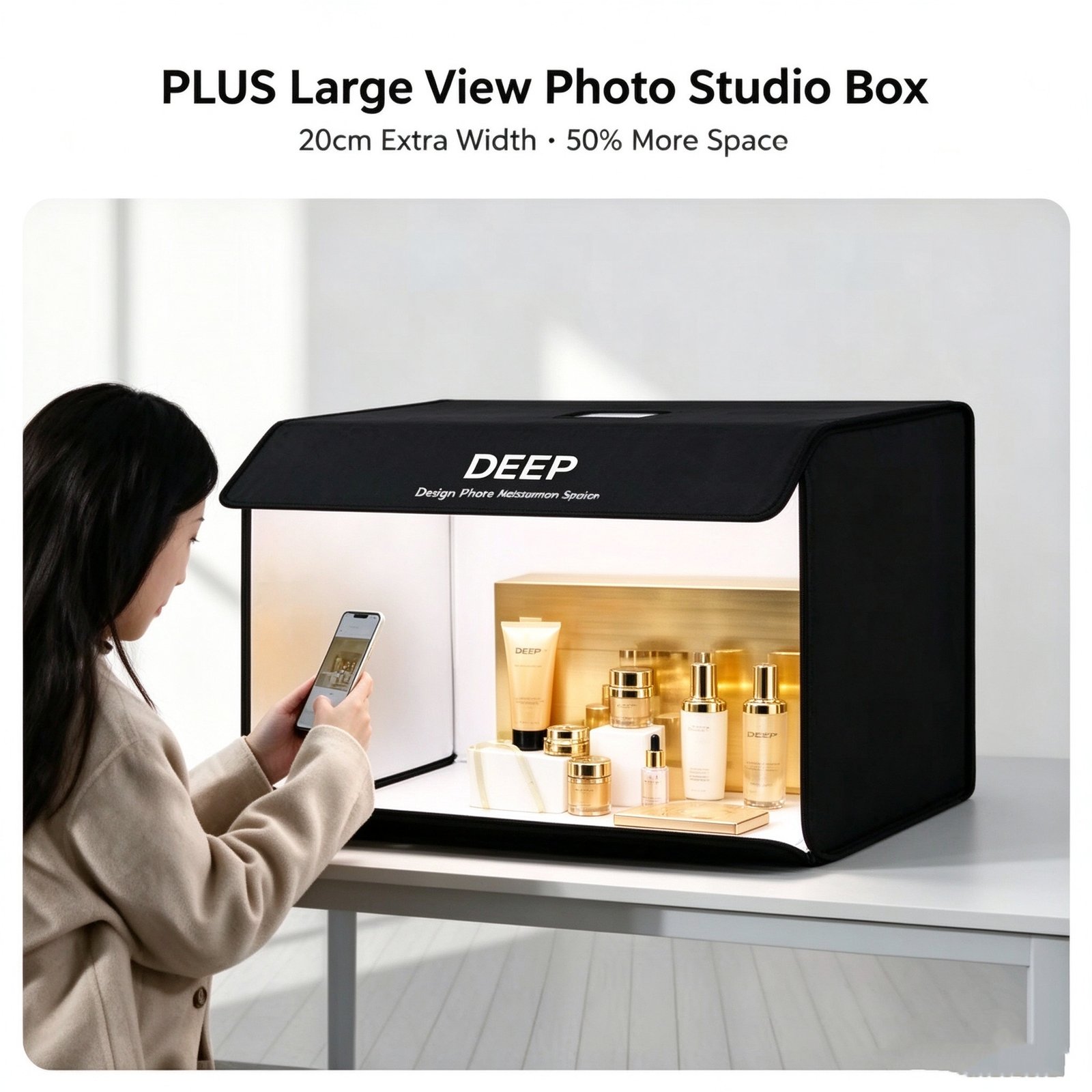 PLUS large view foldable photo studio box with 20cm extra width and 50 percent more space